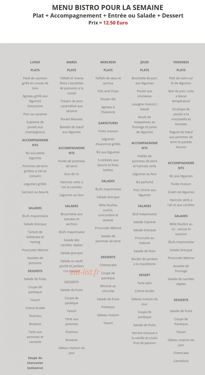 À Table — carte page 1