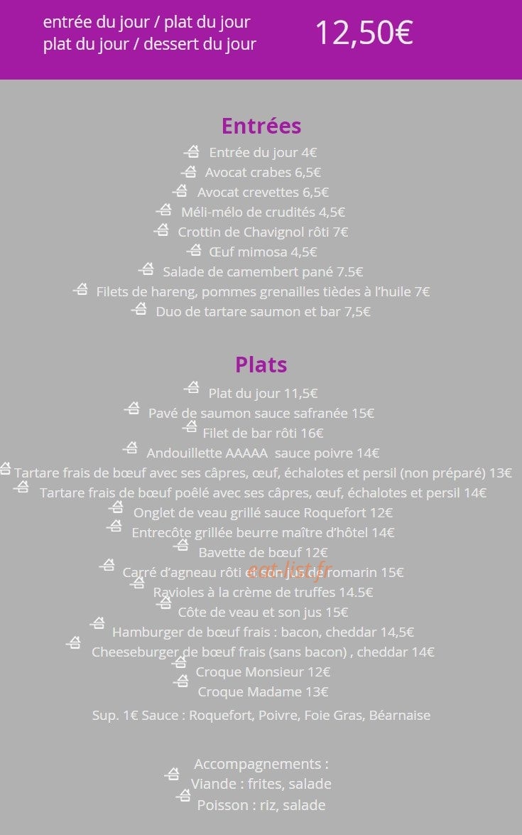 Au Spicy — carte page 1