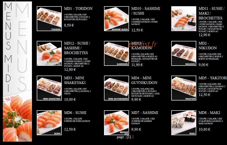 Carte et menu de Ayako Sushi à Villebon sur Yvette — Les Menus Midi