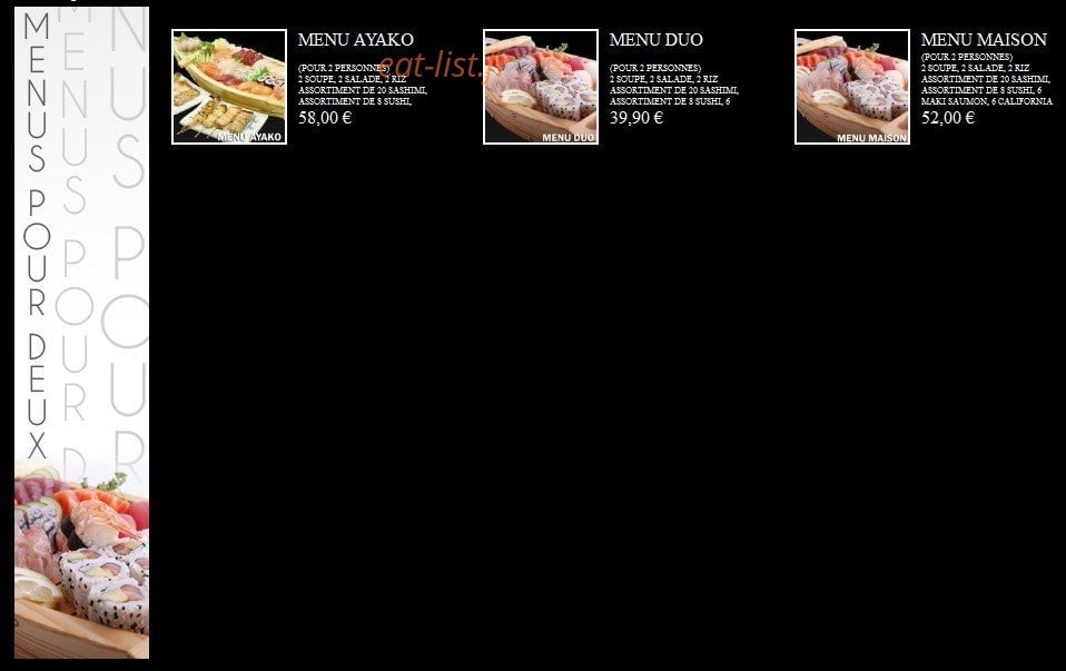 Carte et menu de Ayako Sushi à Villebon sur Yvette — Les Menus Duo