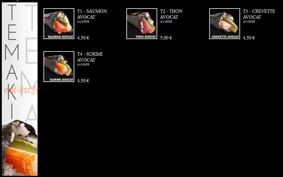 Carte et menu de Ayako Sushi à Villebon sur Yvette — Les Temakis