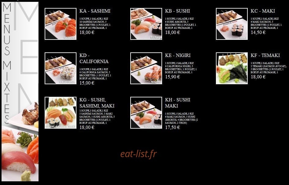 Carte et menu de Ayako Sushi à Villebon sur Yvette — Les Menus Mixte