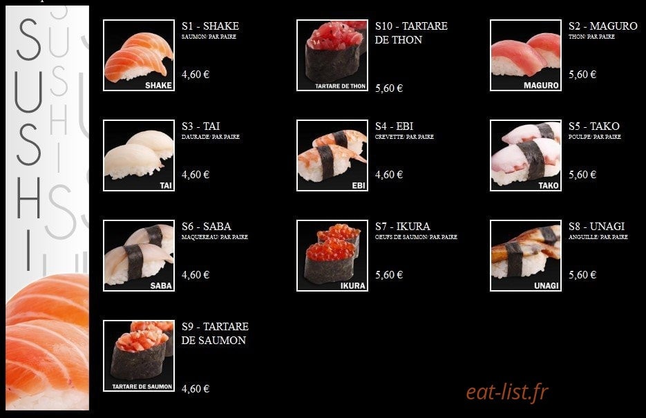Carte et menu de Ayako Sushi à Villebon sur Yvette — Les Sushis