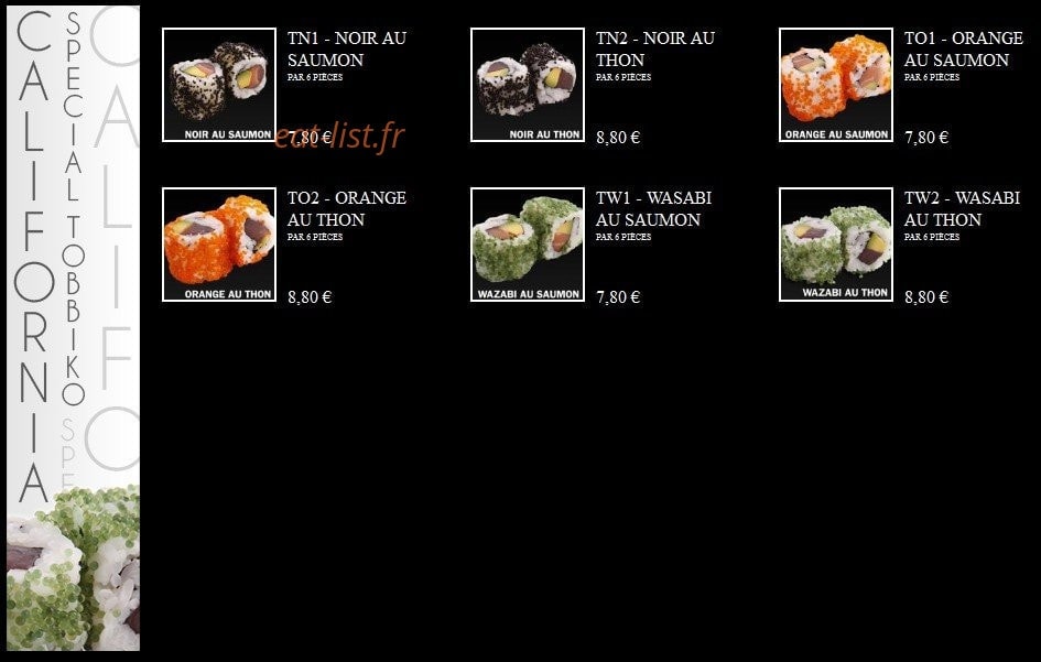 Carte et menu de Ayako Sushi à Villebon sur Yvette — Les California
