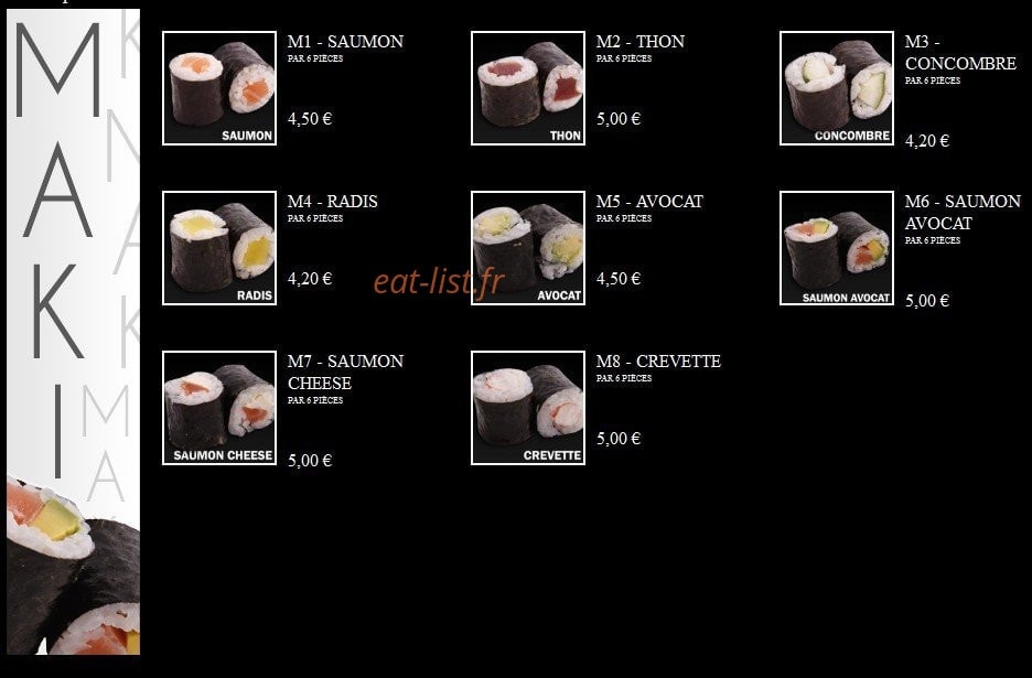 Carte et menu de Ayako Sushi à Villebon sur Yvette — Les Makis