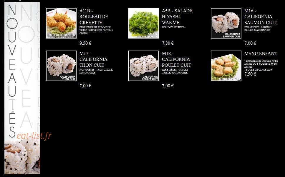 Carte et menu de Ayako Sushi à Villebon sur Yvette — Les Nouveautés