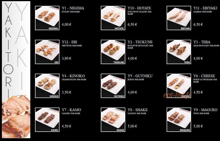 Carte et menu de Ayako Sushi à Villebon sur Yvette — Les Yakitoris