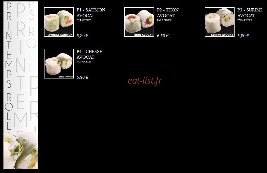 Carte et menu de Ayako Sushi à Villebon sur Yvette — Les Printemps