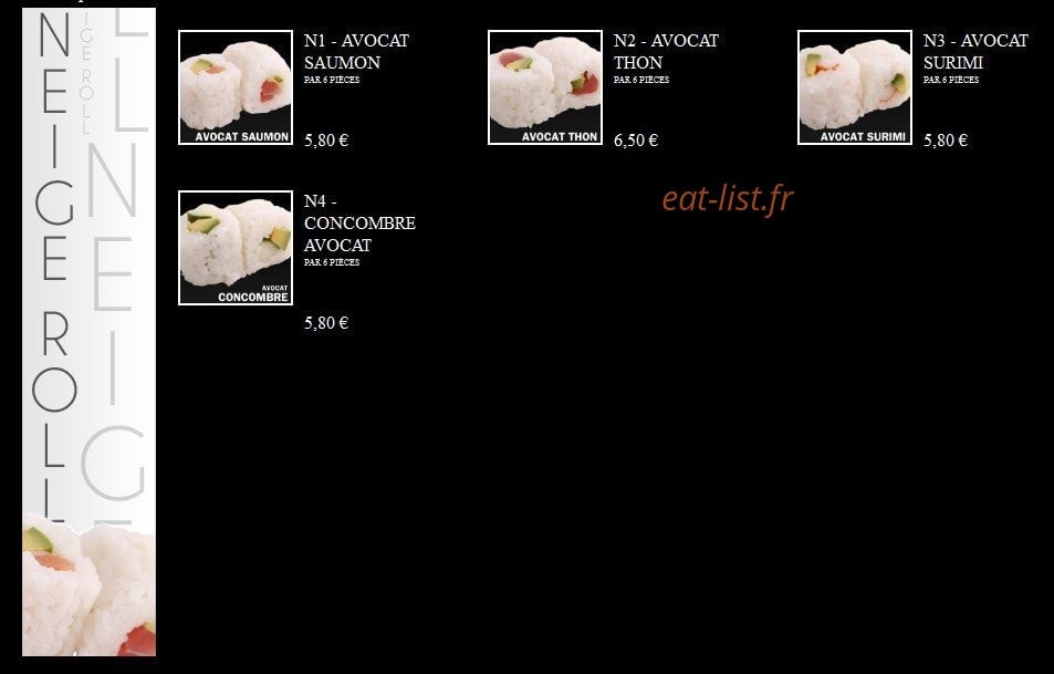 Carte et menu de Ayako Sushi à Villebon sur Yvette — Les Neiges Rolls