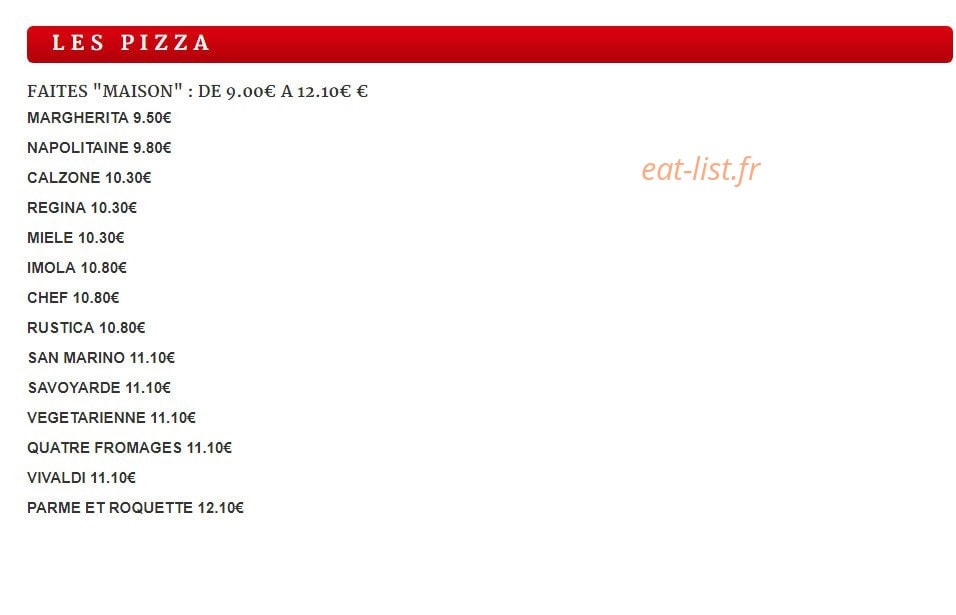 Carte et menu de La Scuderia à Villebon sur Yvette — Les pizzas