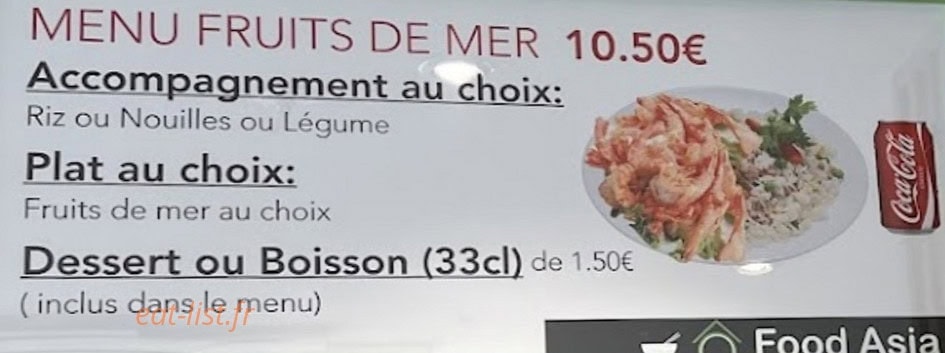 Carte et menu de O Food Asia à Villebon sur Yvette — Menu fruits de mer