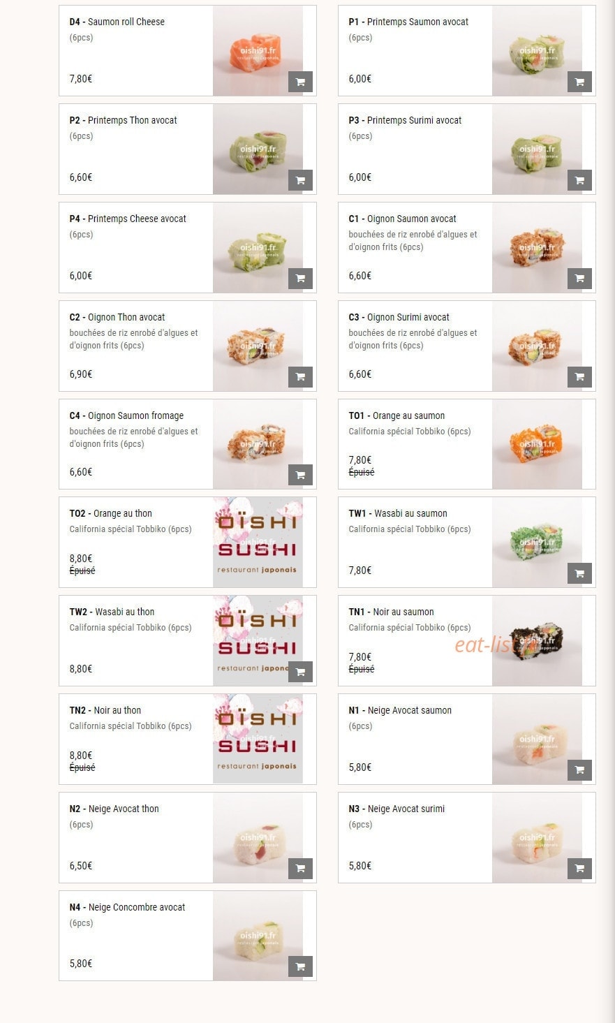 Carte et menu de Oishi Sushi à Villebon sur Yvette — Les rolls suite