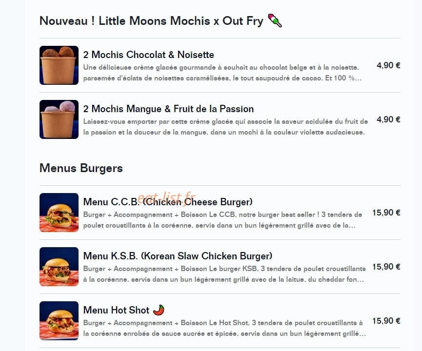 Out Fry — carte page 1