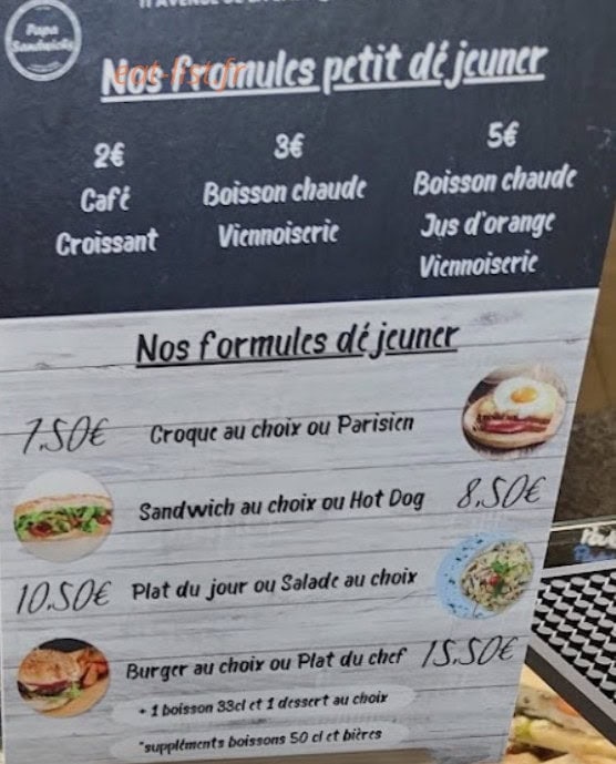 Carte et menu de Papa Sandwichs à Villebon sur Yvette — Exemple de menu