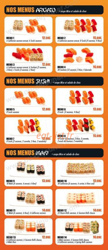 Carte et menu de Super Sushi à Villebon sur Yvette — Les menus arnato, menus sushi et menus makis
