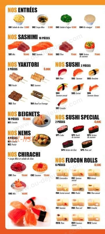 Carte et menu de Super Sushi à Villebon sur Yvette — Les entrées, les sashimis, les yakitoris...