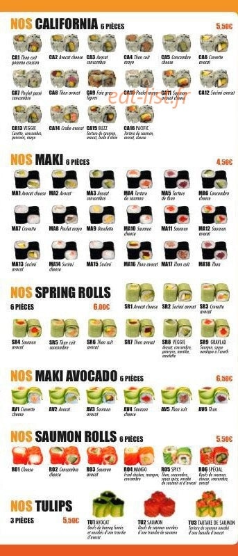Carte et menu de Super Sushi à Villebon sur Yvette — Les californias, les makis, les springs rolls...