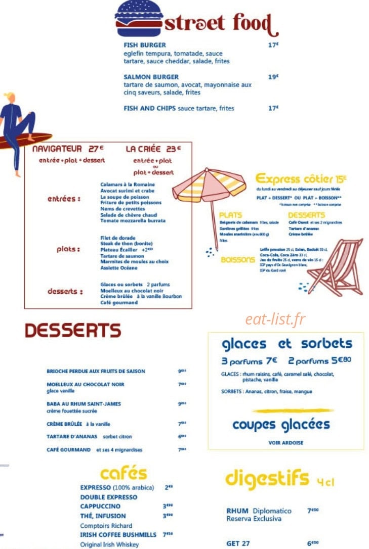Carte et menu de La Criée à Villejust — Steet food, desserts et cafés,...