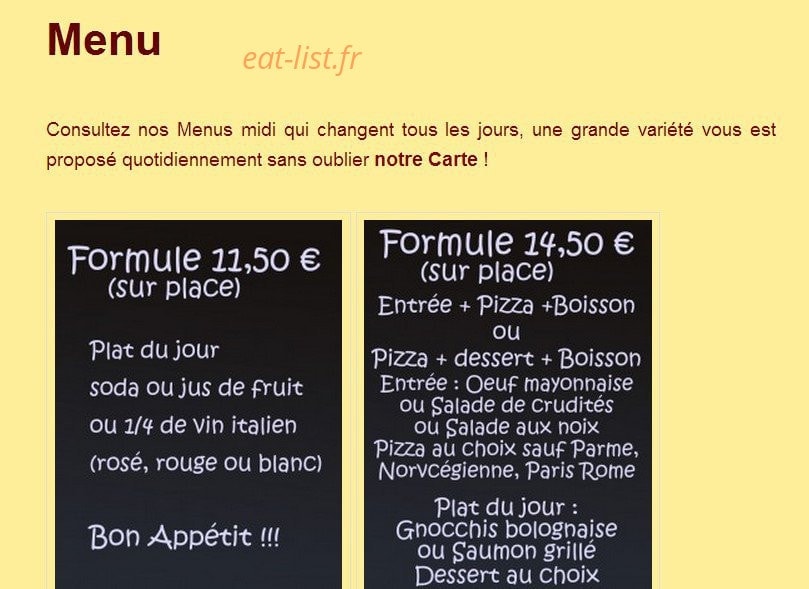Pizzeria Paris Rome — carte page 1