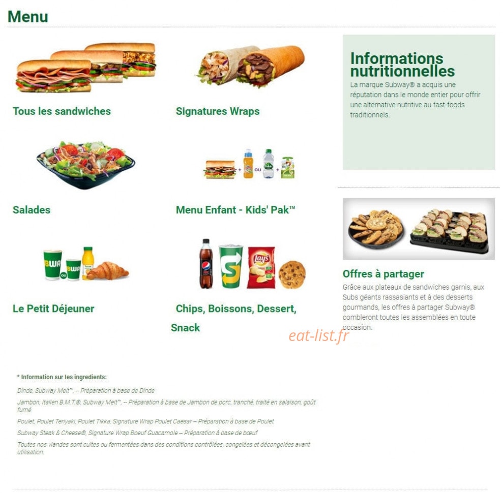Subway — carte page 1