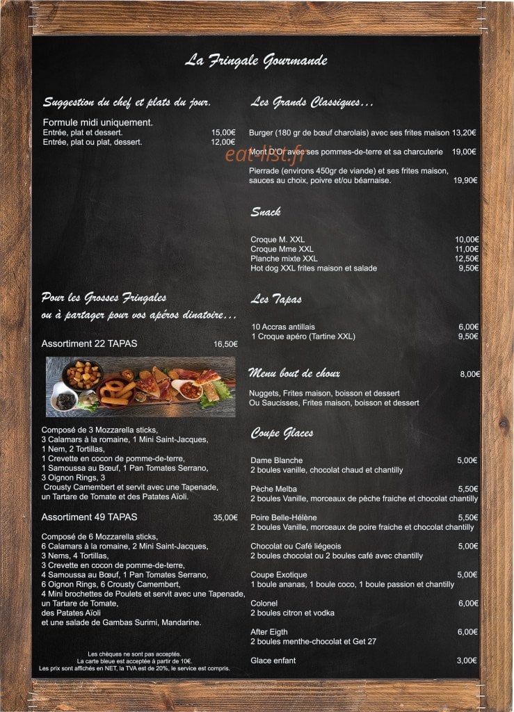 La Fringale Gourmande — carte page 1