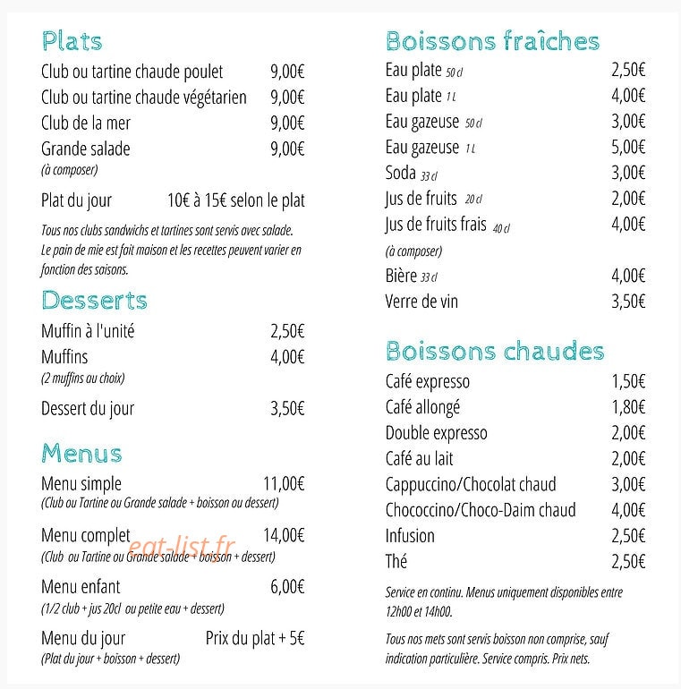 Take it Easy Family Cafe — carte page 1