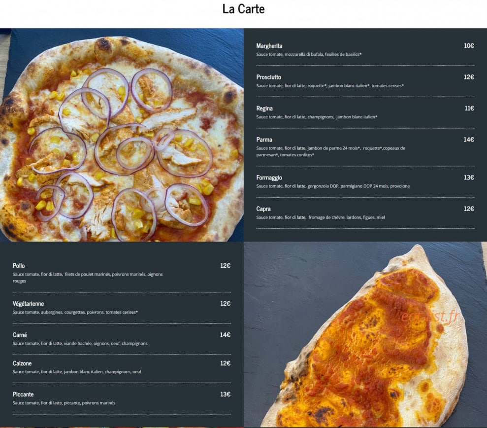Artisan Pizza — carte page 1