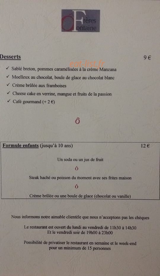 Ô Frères Fontaine — carte page 2