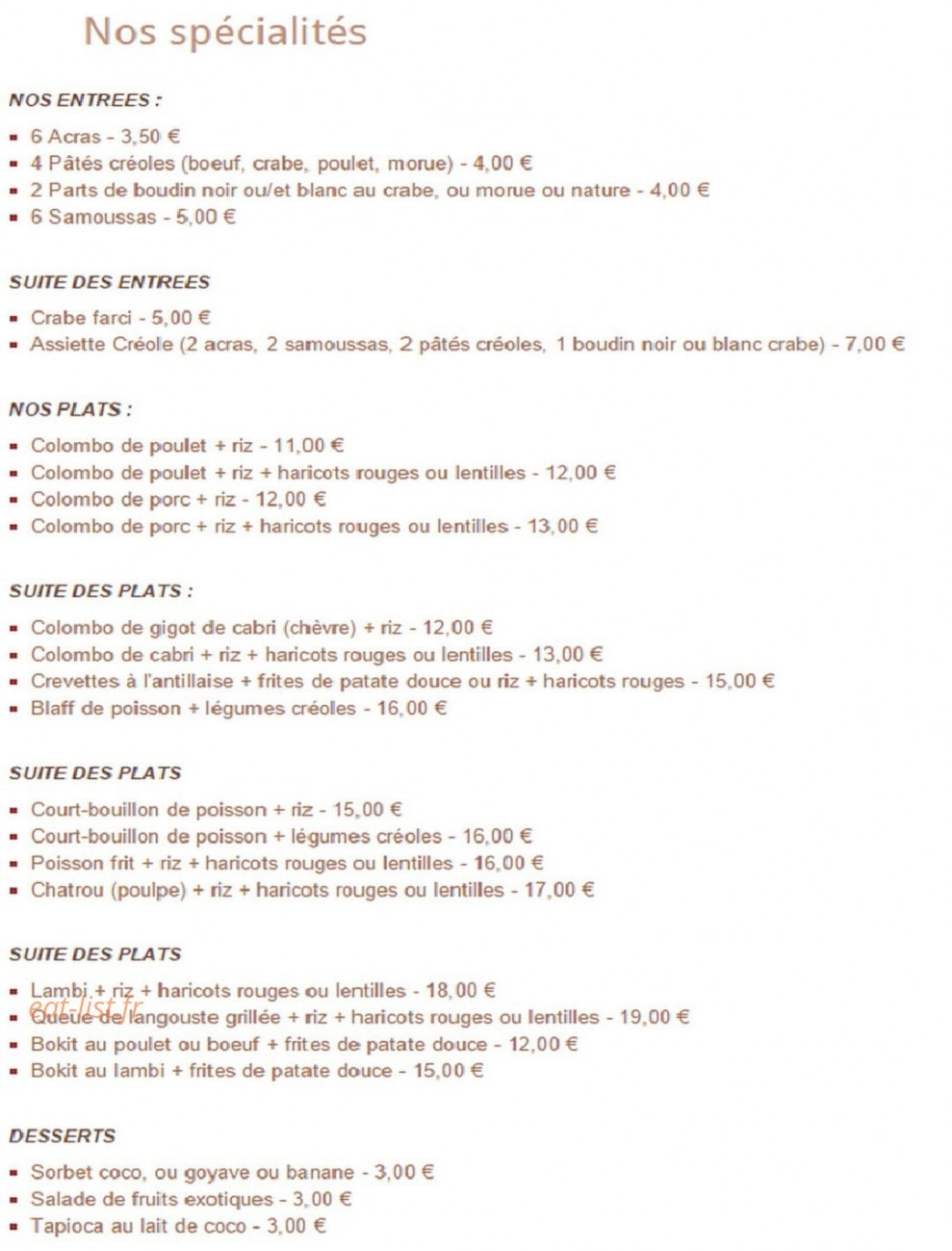 Délices Créoles — carte page 2