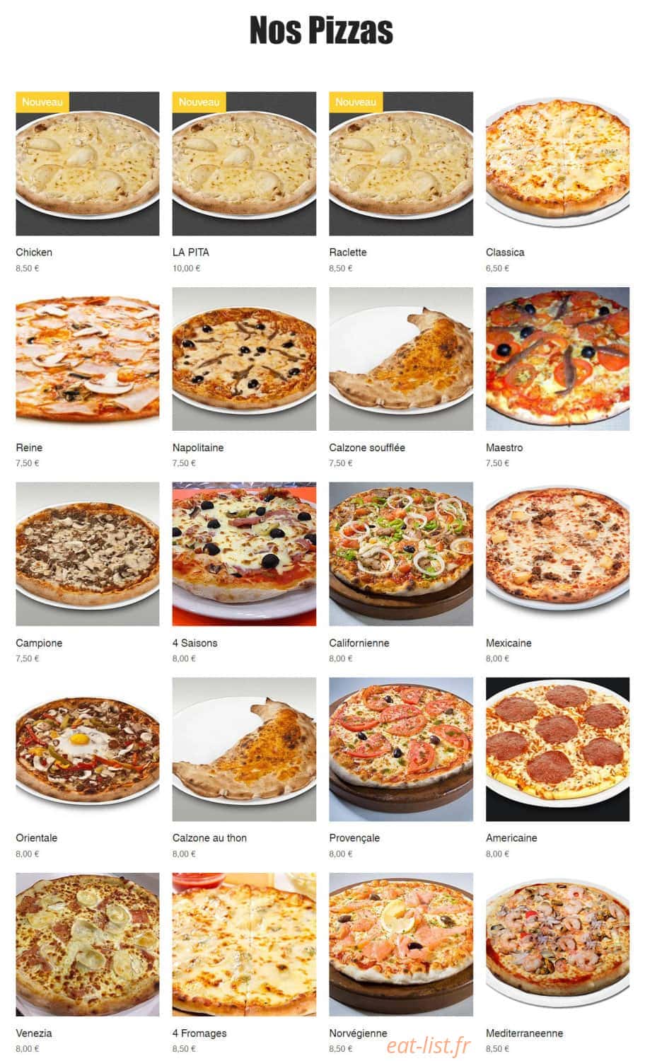 Pizza Maestro — carte page 1