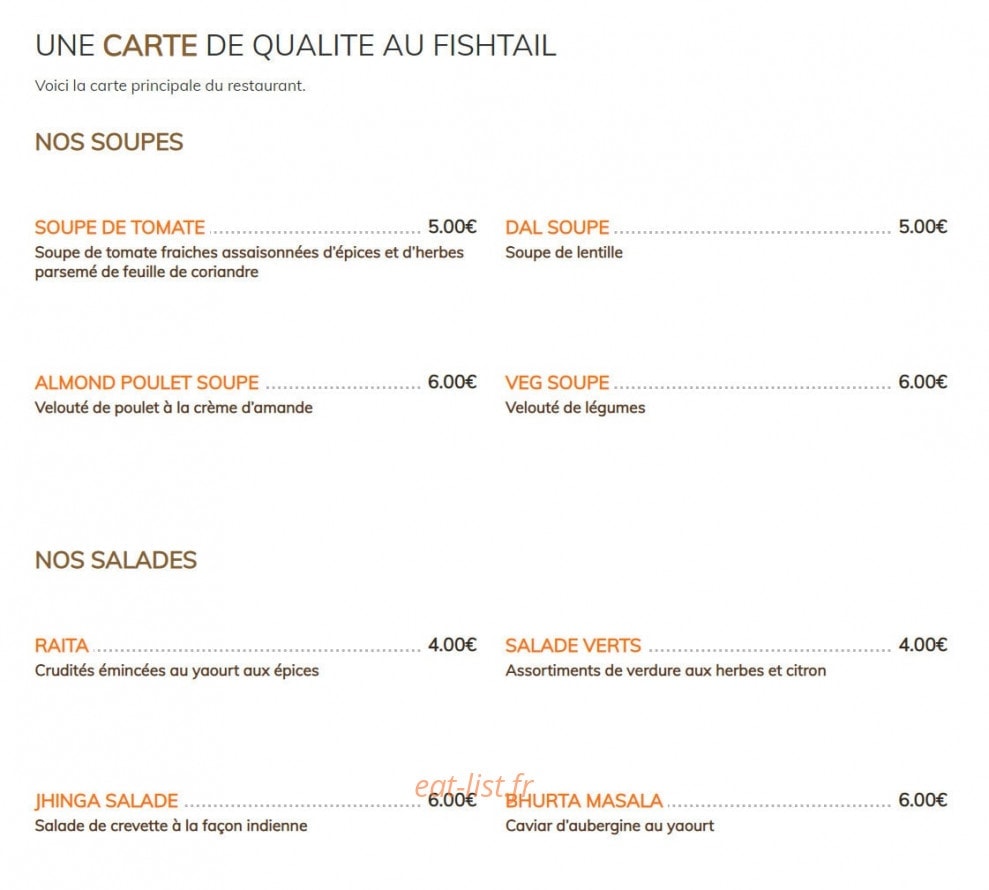 Restaurant Fishtail — carte page 1