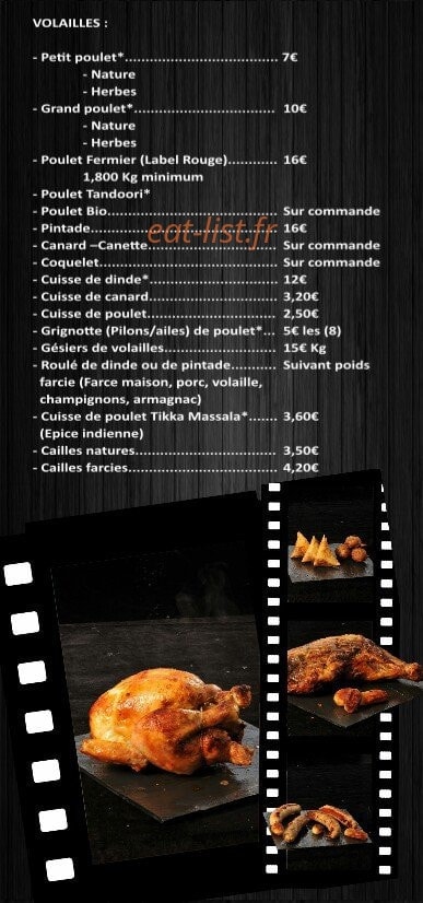 Carte et menu de Rôtisserie Richard à Longjumeau — Volailles