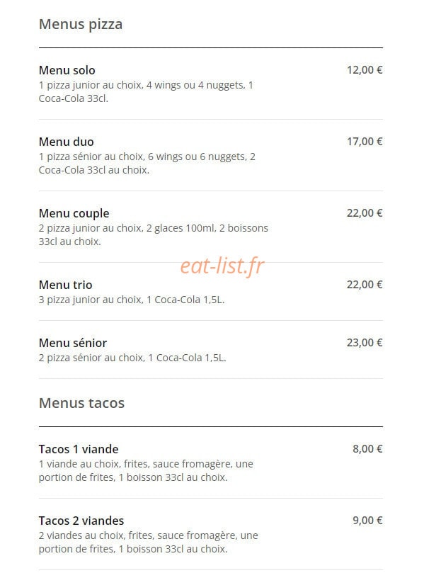 Royal Pizza — carte page 1