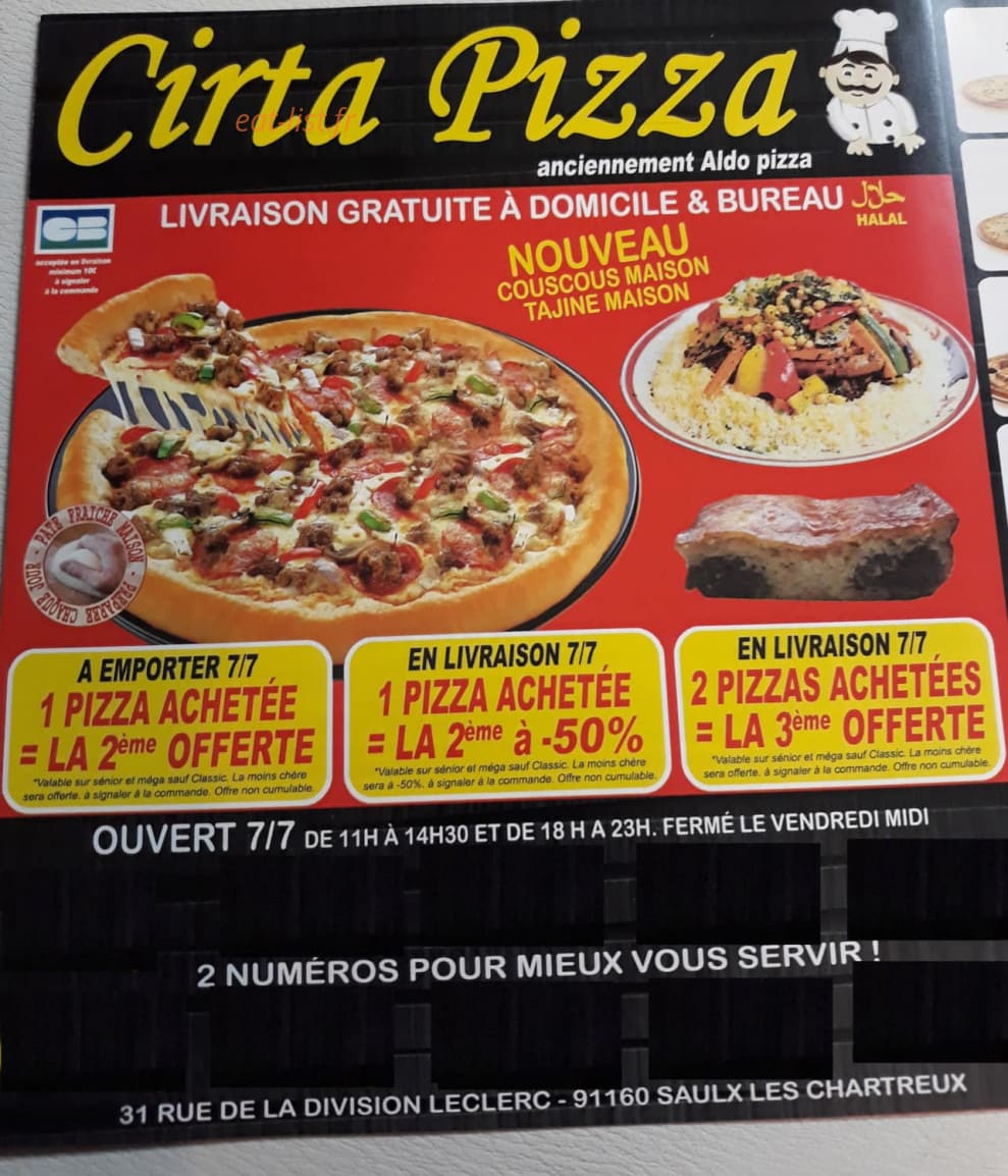 Cirta Pizza — carte page 1