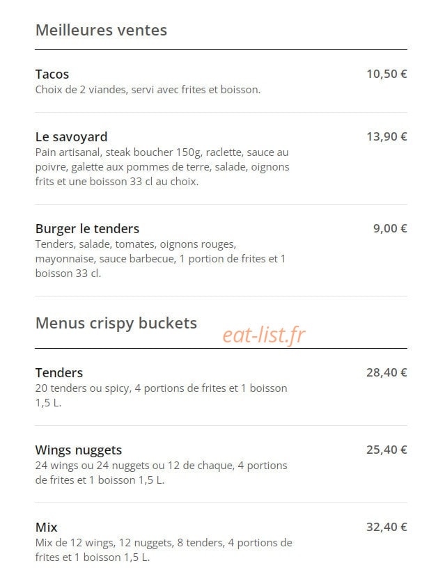 French Food Burger 91 — carte page 1