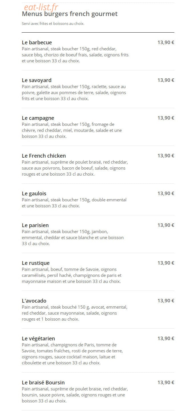 French Food Burger 91 — carte page 4