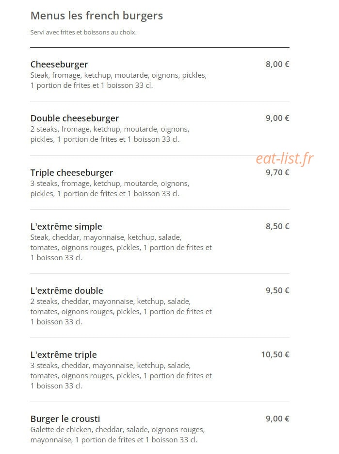 French Food Burger 91 — carte page 2