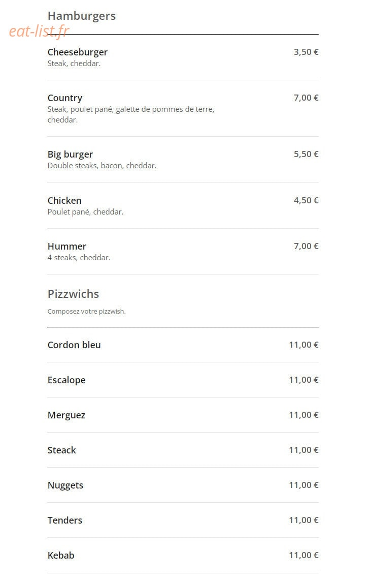 Mille et une pizza — carte page 8