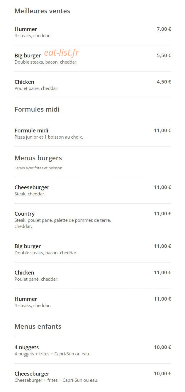 Mille et une pizza — carte page 1
