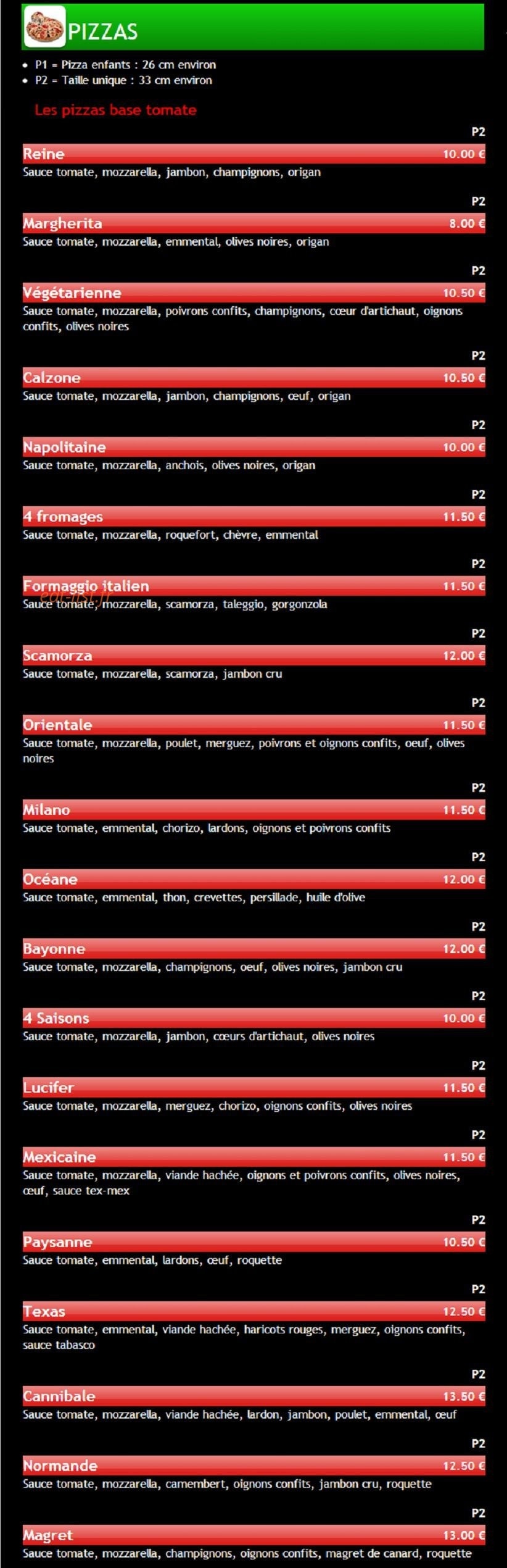 Pizza t'fan — carte page 1