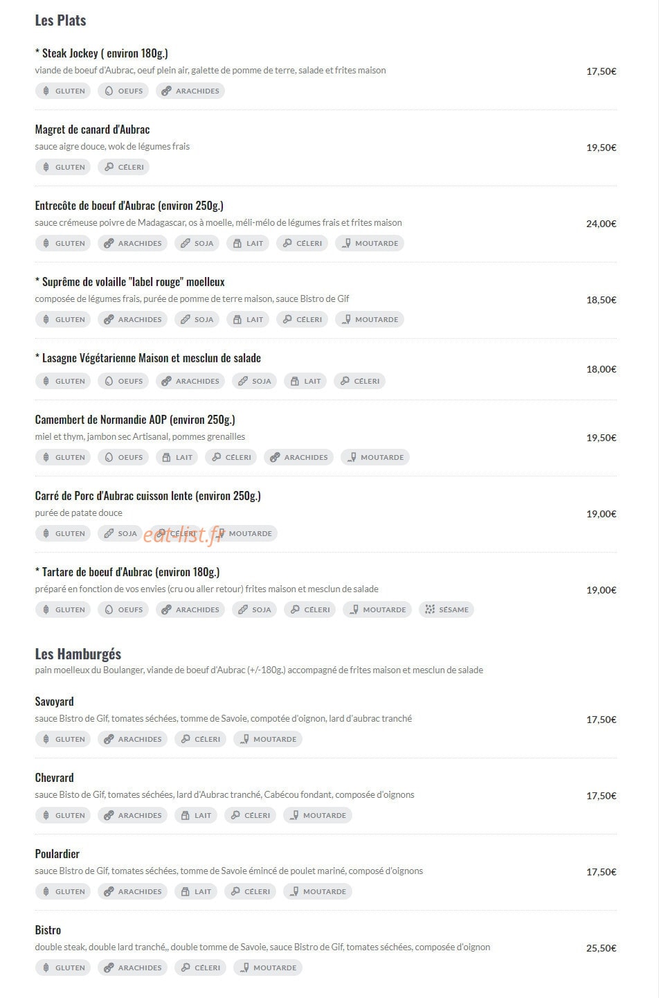 Bistro de Gif — carte page 7