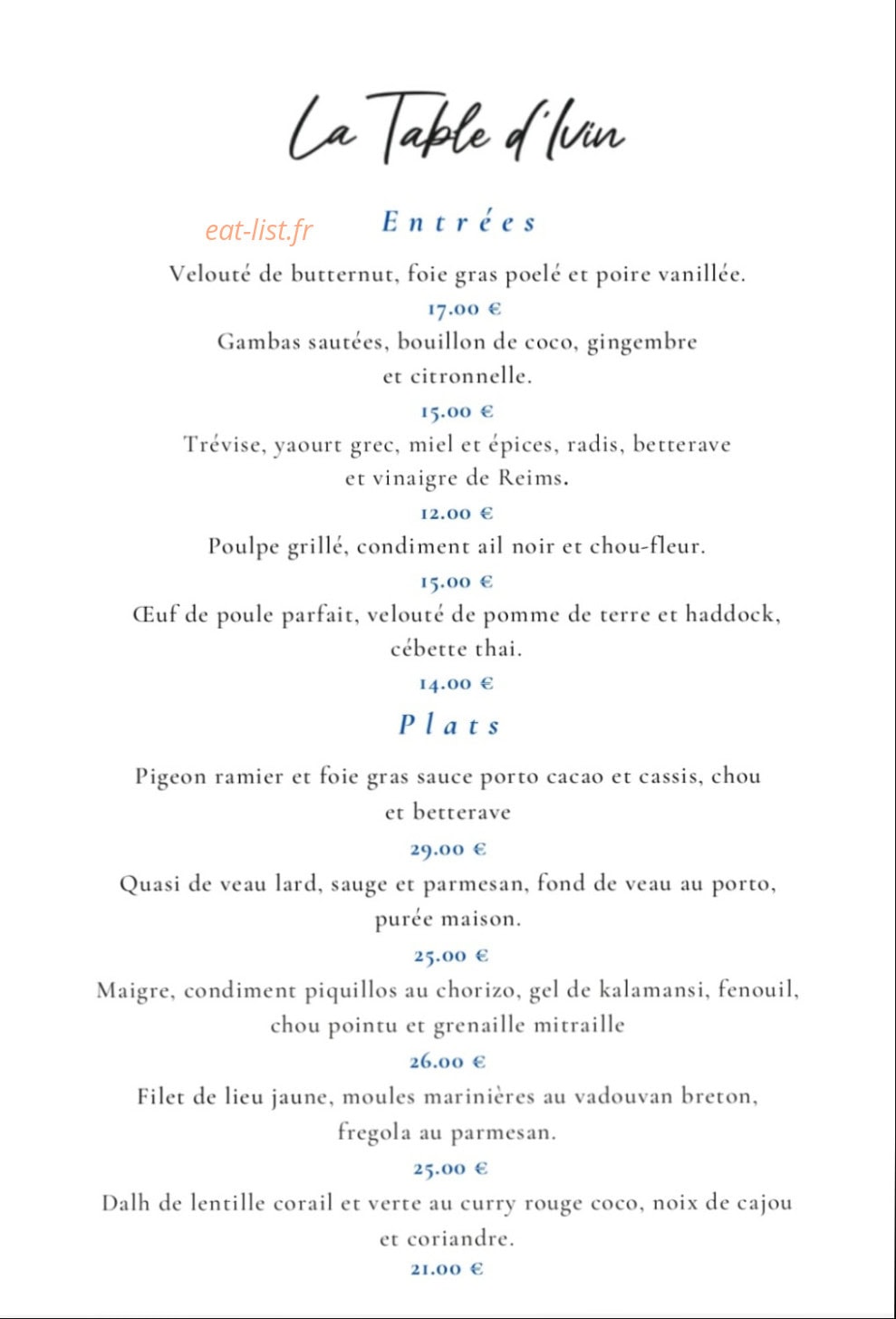 La table d'Ivin — carte page 1