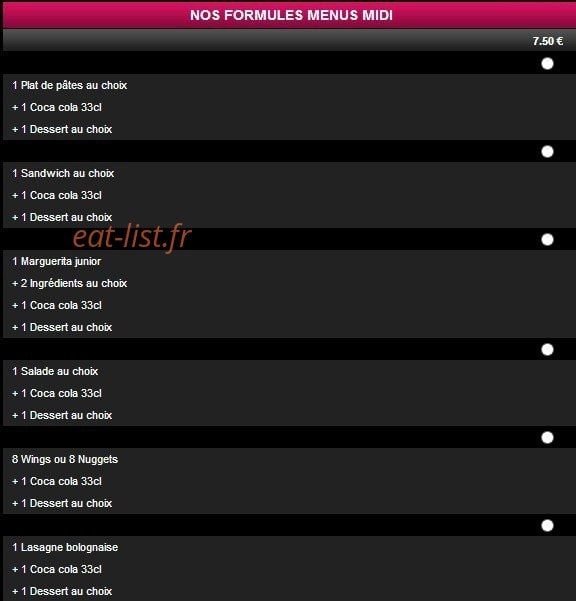 Pizza Pronto — carte page 1