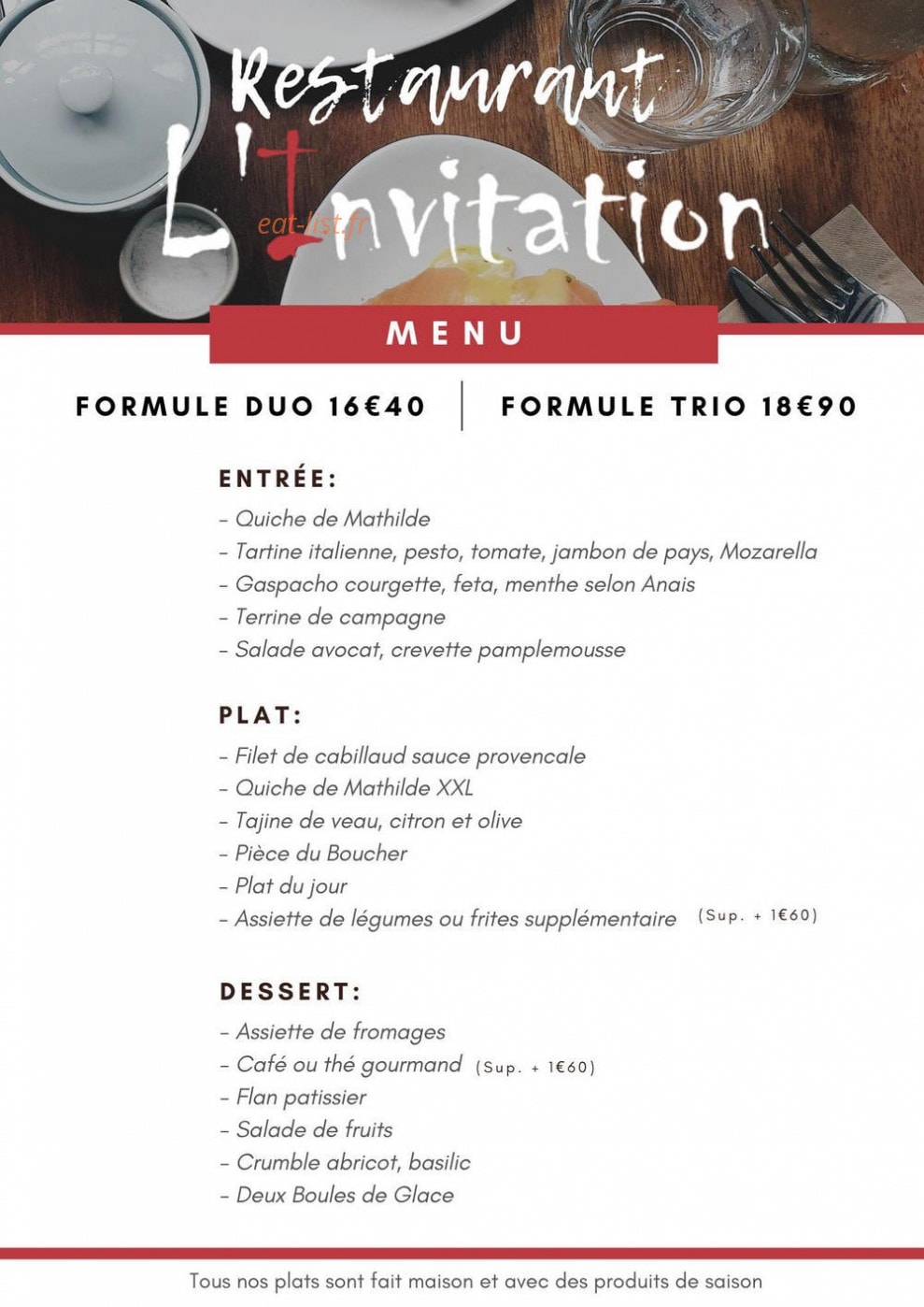 Restaurant L'invitation — carte page 1