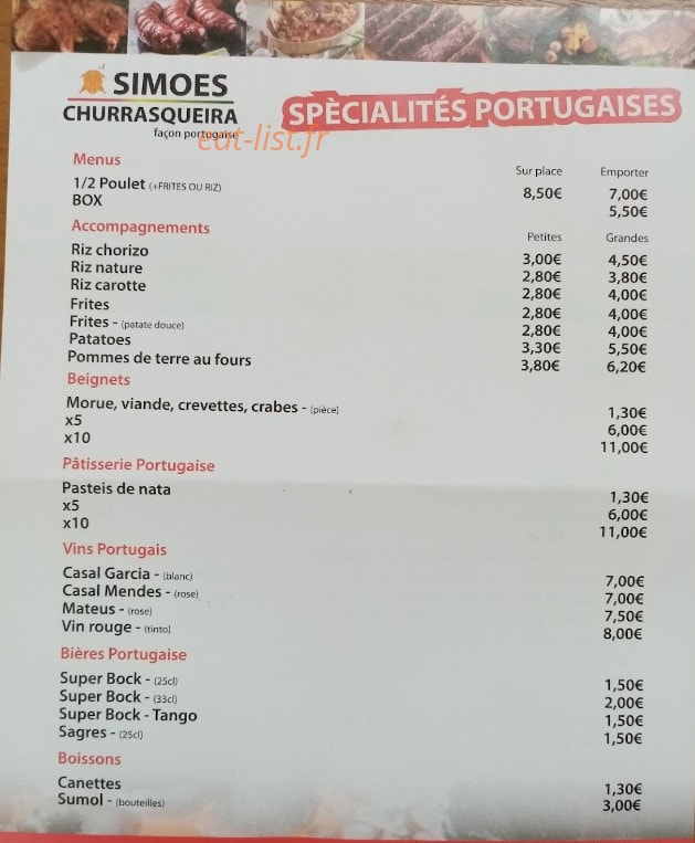 Churrasqueira Simoes — carte page 1