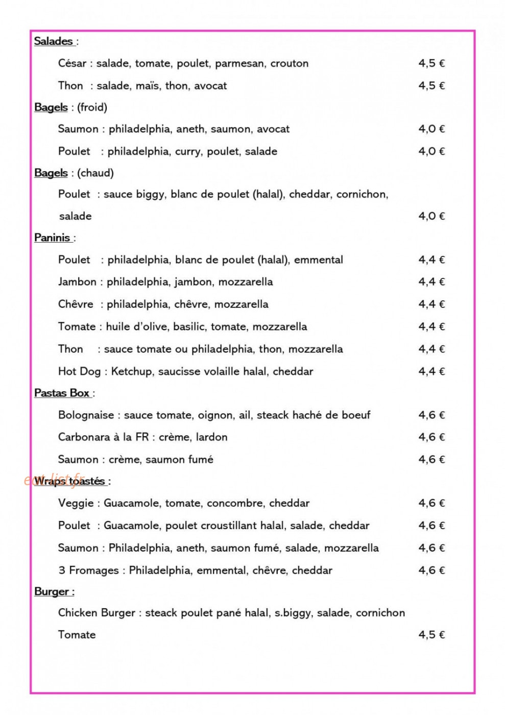 Eat and Go — carte page 1