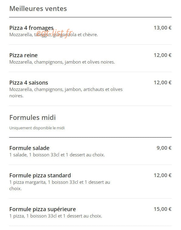 MaPizza — carte page 1