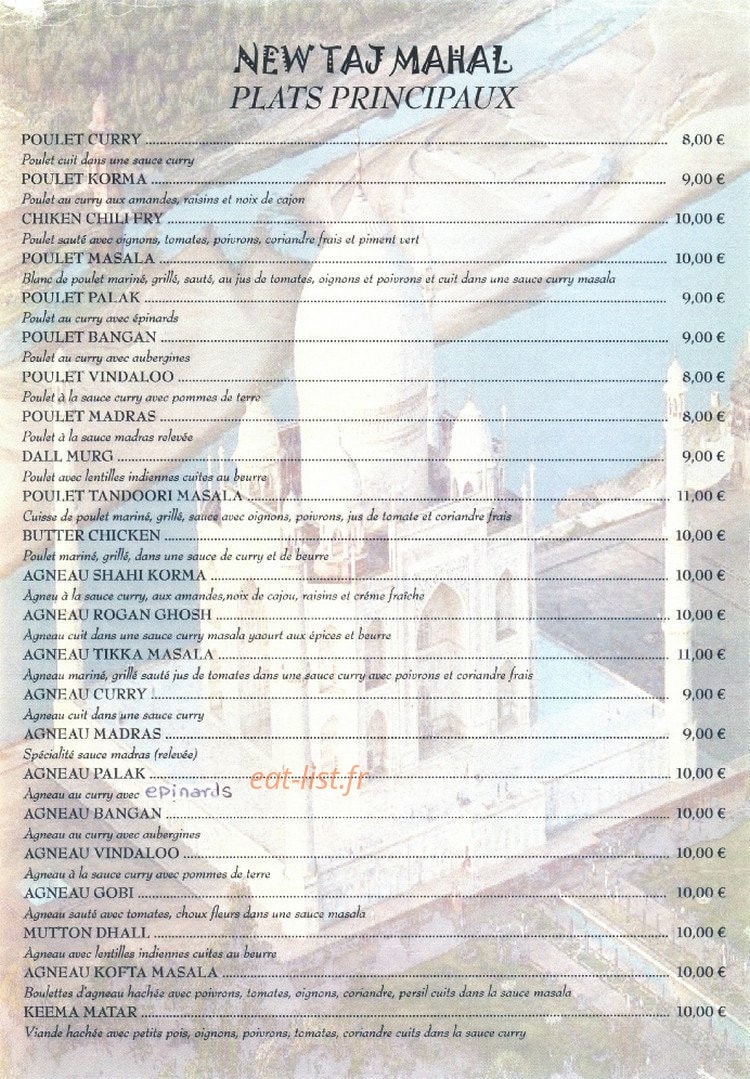 New Taj Mahal — carte page 2
