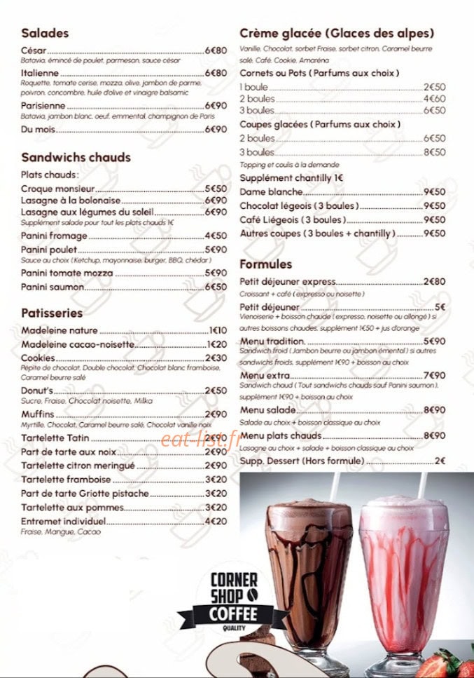 Corner shop coffee — carte page 1