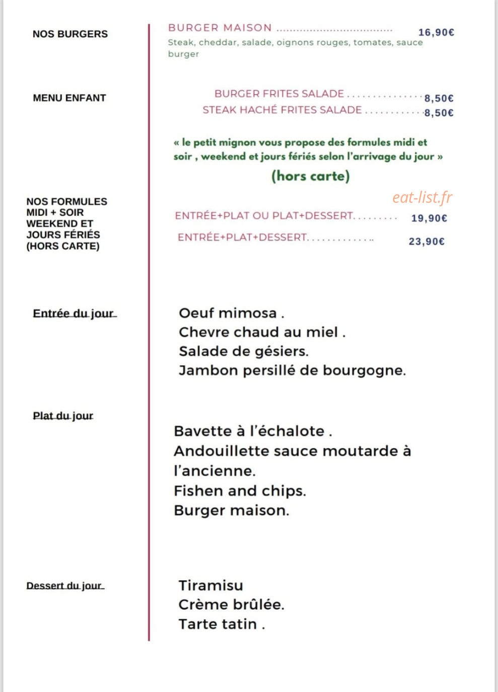 Le Petit Mignon — carte page 1